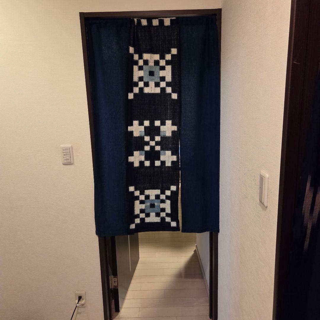 ハンドメイド　刺し子　久留米絣　暖簾　一点物　3幅