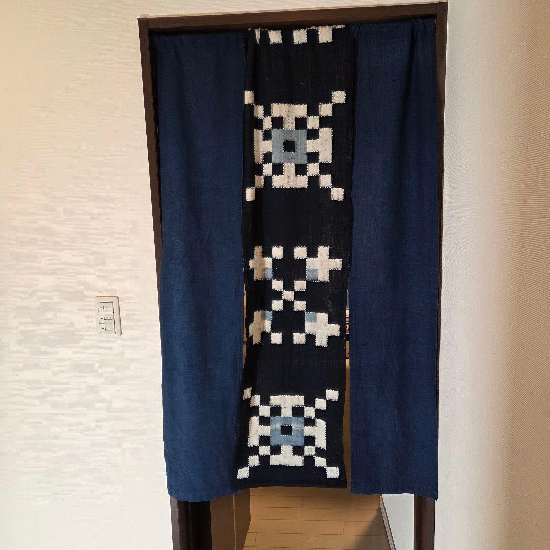 ハンドメイド　刺し子　久留米絣　暖簾　一点物　3幅