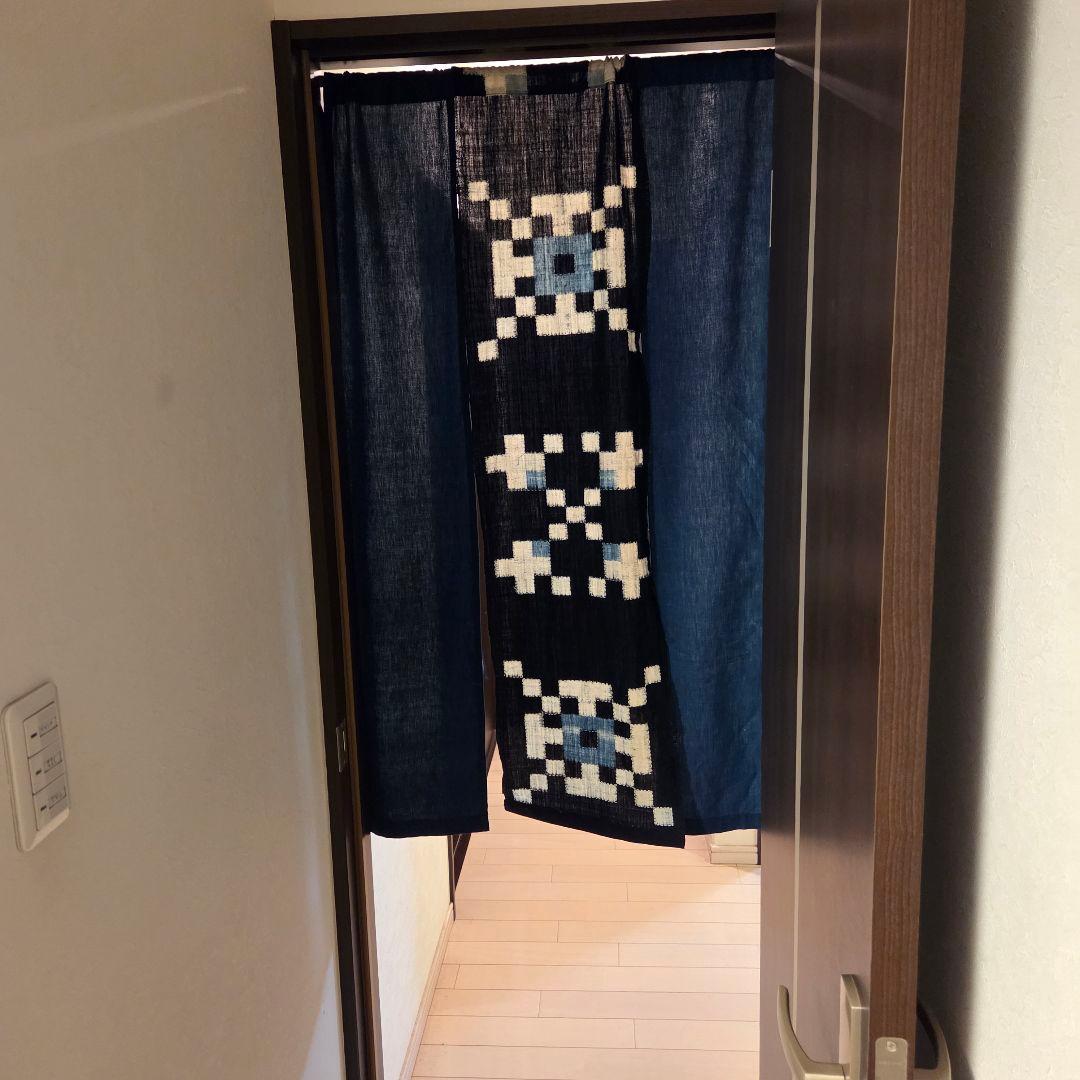ハンドメイド　刺し子　久留米絣　暖簾　一点物　3幅