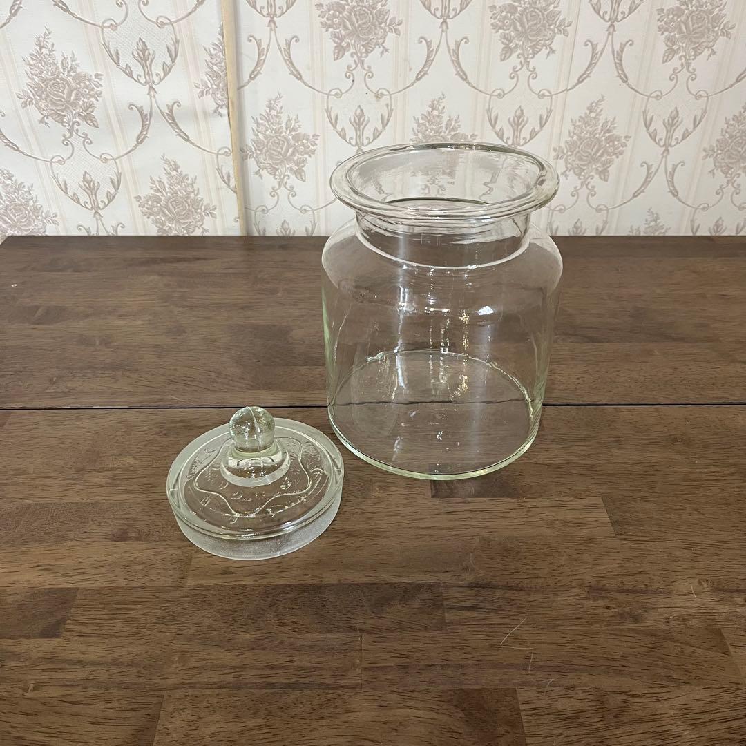 【アンティーク】昭和レトロ 蓋付 ガラス瓶 保存瓶 古道具 オブジェ 当時物