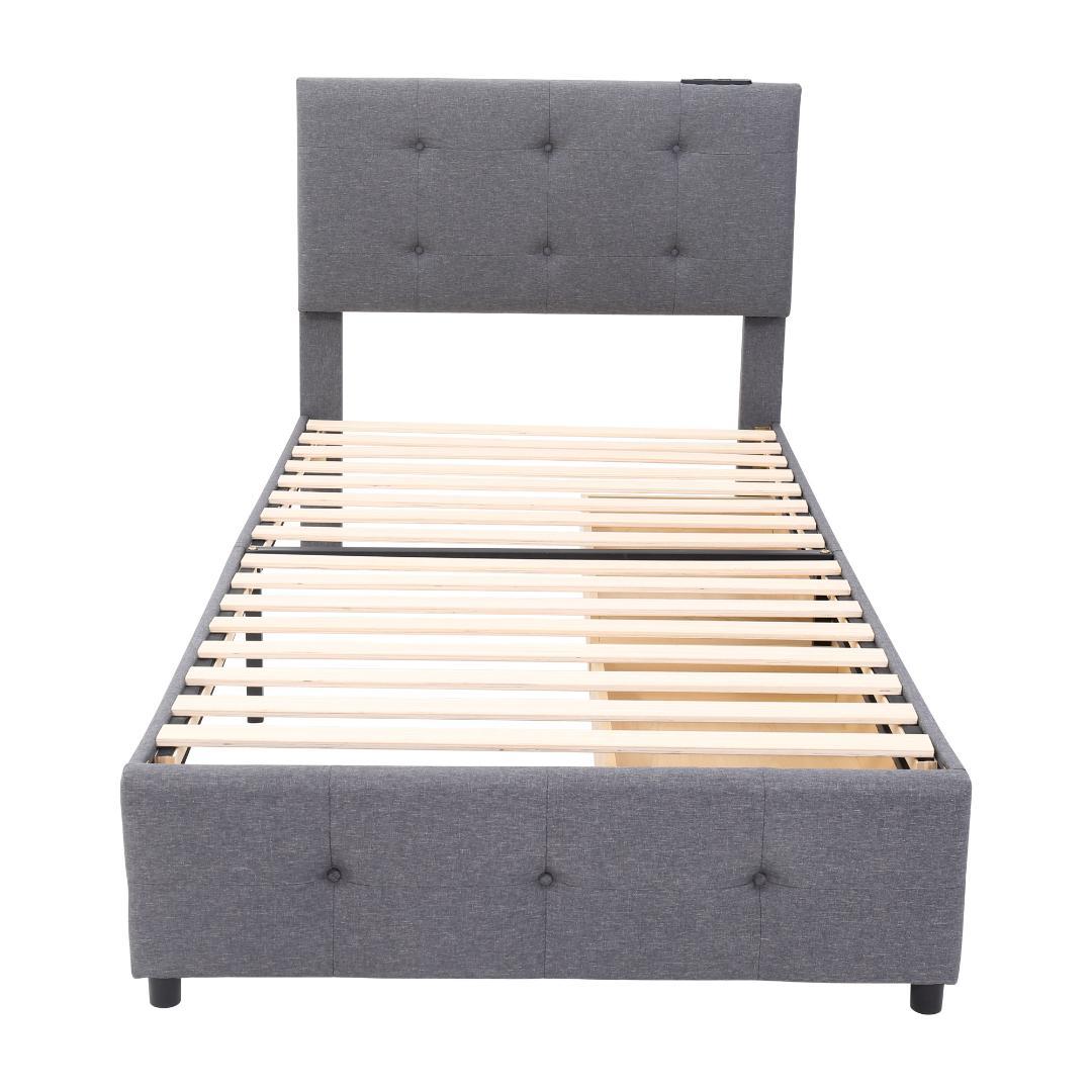 【新品】ダークグレー Sシングルベッド 布貼り 引き出し付き 北欧風