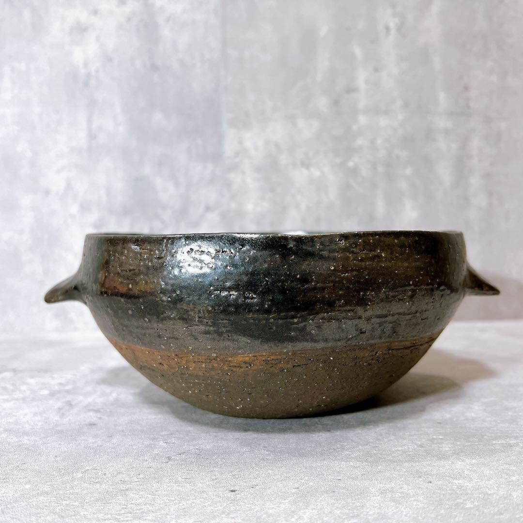 『希少 黒鉄色』石原稔久 取手付きスープボウル 麺 うどん どんぶり