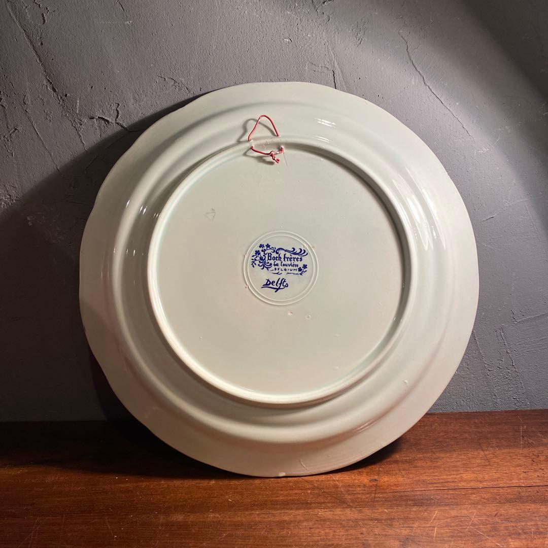 アンティーク デルフト焼き 34cm壁掛け飾り皿 漁師 アート 美品