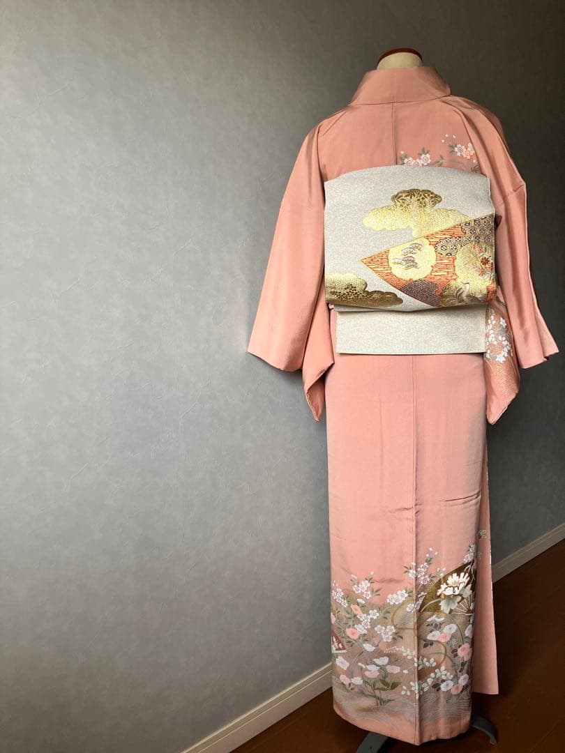 美品 雅な扇と四季草花の訪問着と長襦袢セット