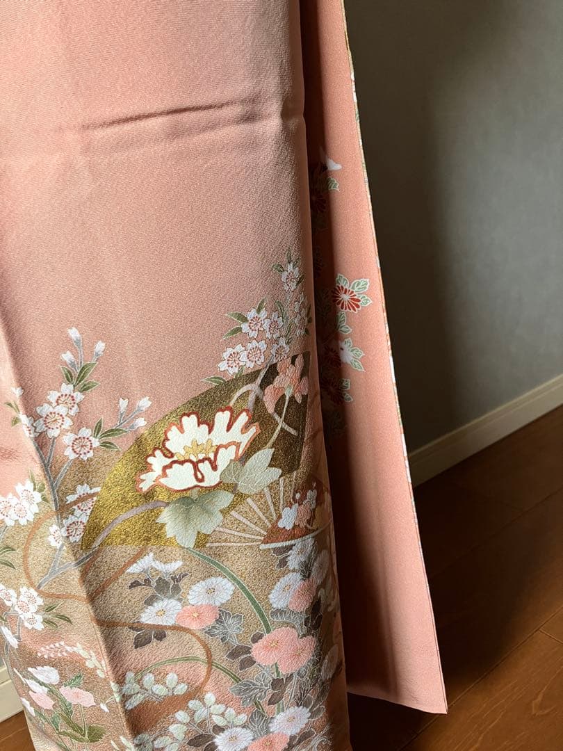 美品 雅な扇と四季草花の訪問着と長襦袢セット