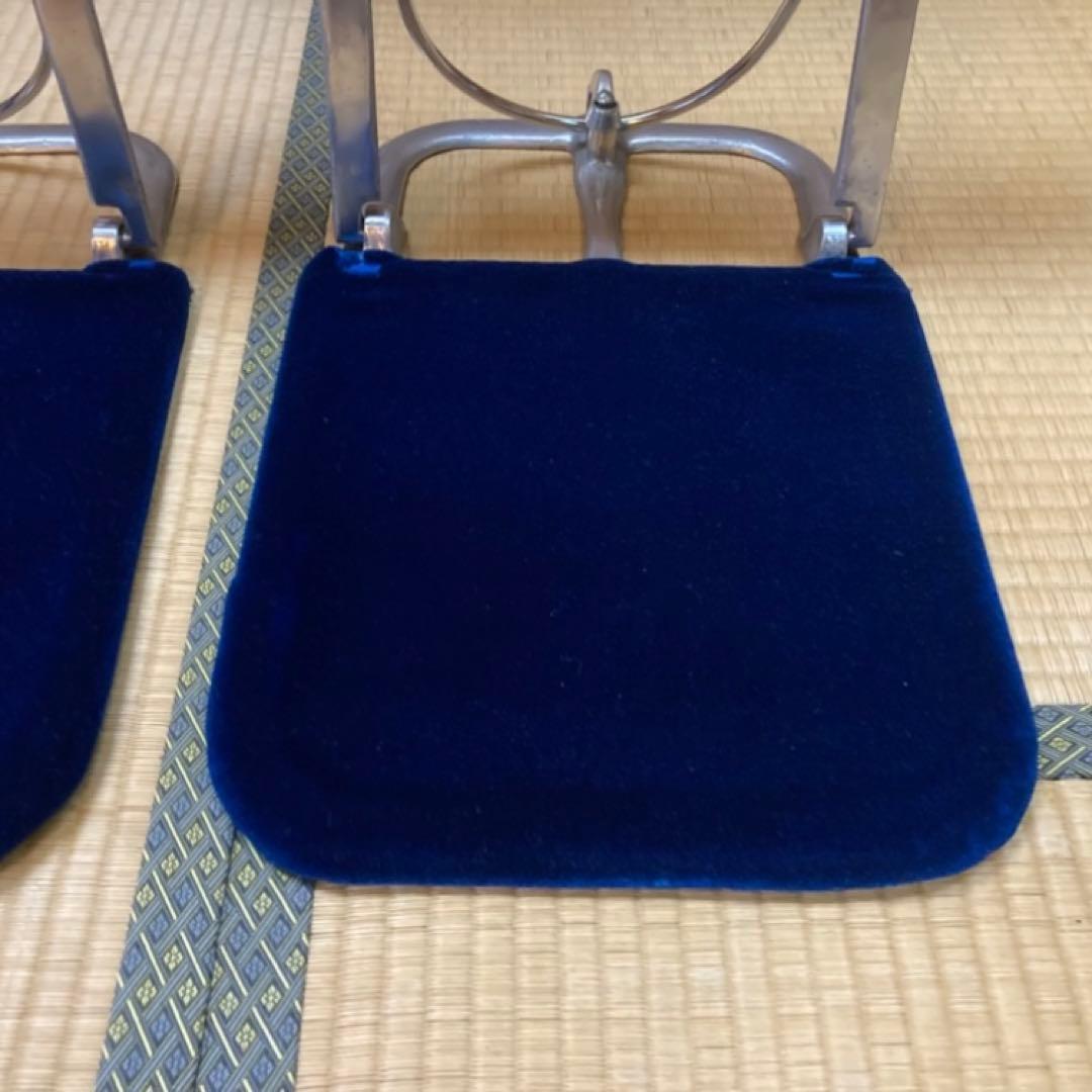 座椅子 チェア 背もたれ 折り畳み 別珍 青 2脚 和室 旅館 昭和 レトロ