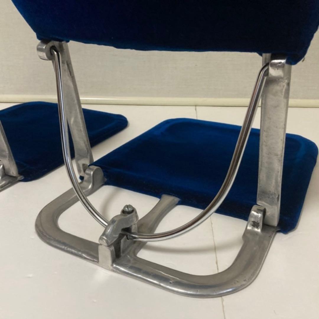 座椅子 チェア 背もたれ 折り畳み 別珍 青 2脚 和室 旅館 昭和 レトロ