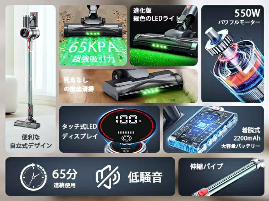 新品未使用⭐️LEDスティッククリーナー 65Kpa 楽天ランキング第1位商品