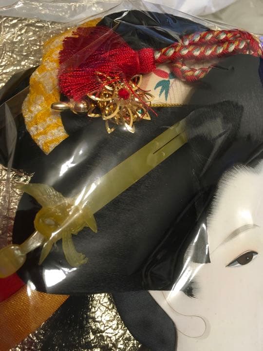 羽子板飾り　飾り台付き　16号　金欄尾山　昭和レトロ