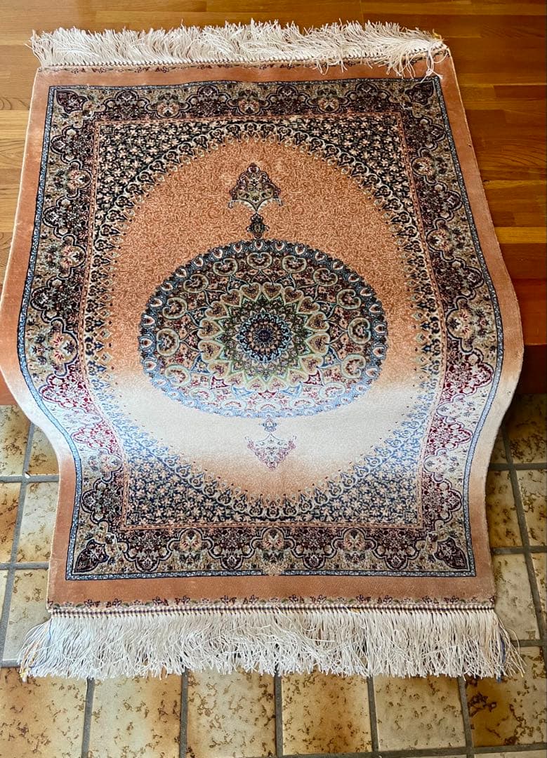 イラン、シルク銀柑敷物/サイズ:60x90cm…..mp1.