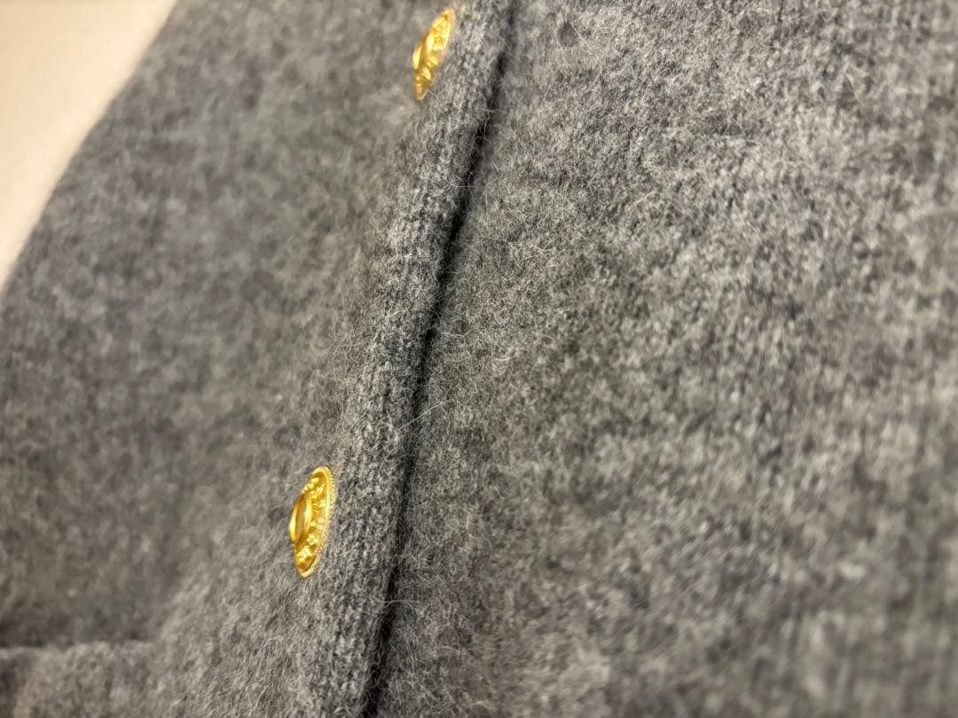 アニュアンス　グレー カシミヤブレンドノーカラーニットジャケット　anuans