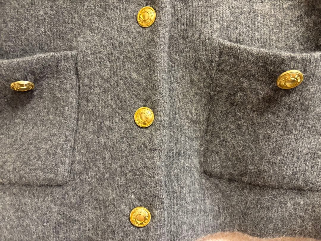 アニュアンス　グレー カシミヤブレンドノーカラーニットジャケット　anuans