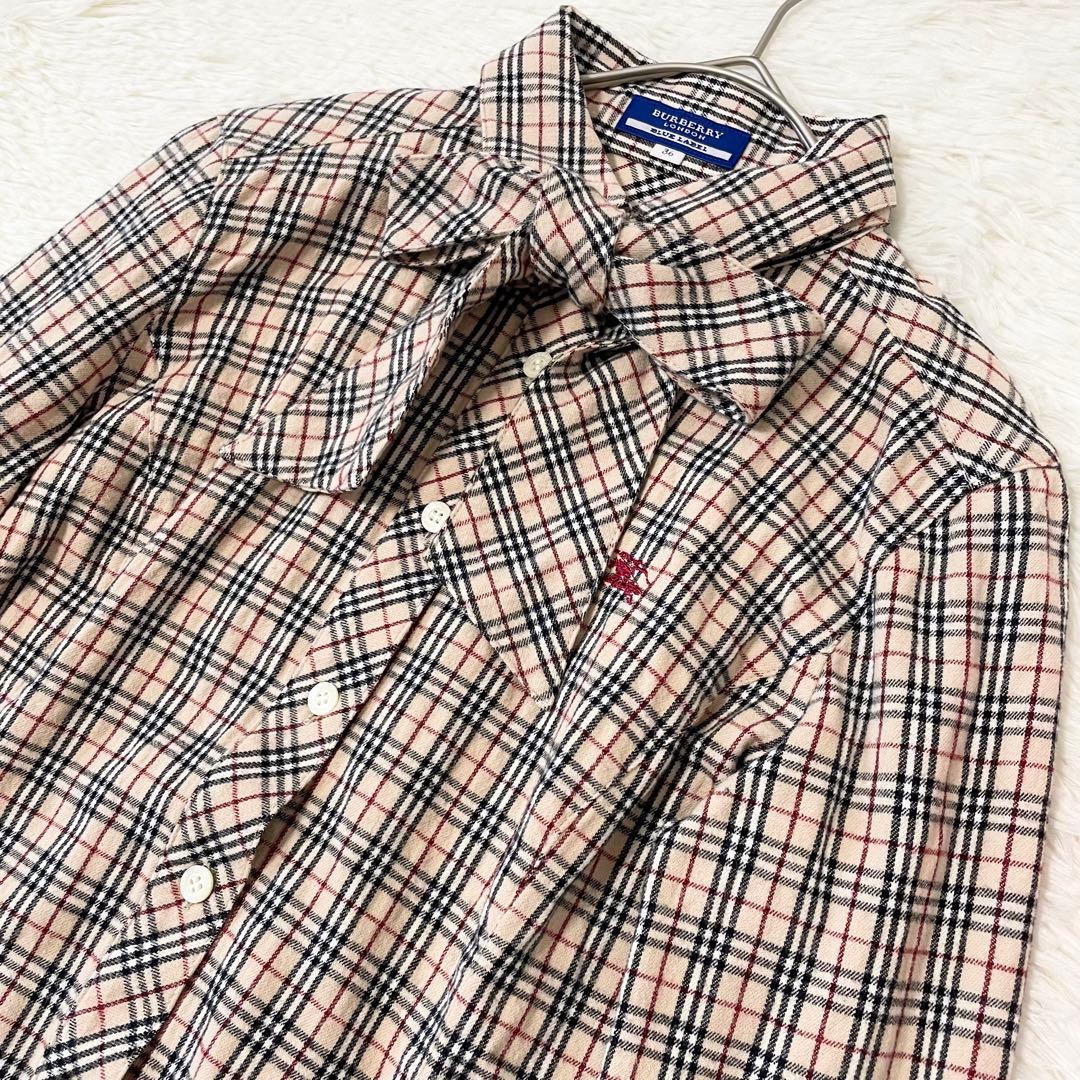 バーバリーブルーレーベル ノバチェック ボウタイリボン ブラウス コットン 36