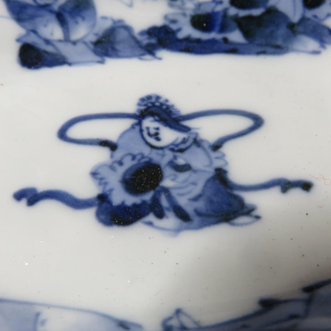 向付 変形皿 小皿 染付 七福神 銘 明治 大正 昭和初期 5客 その1