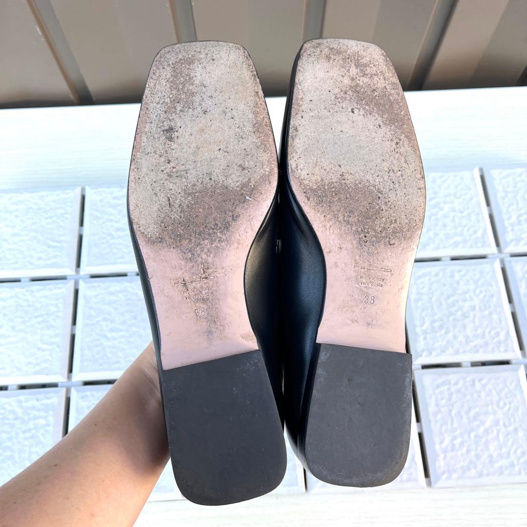 38 PELLICO ビット　ローファ　黒　フラット　ぺたんこ　24.5