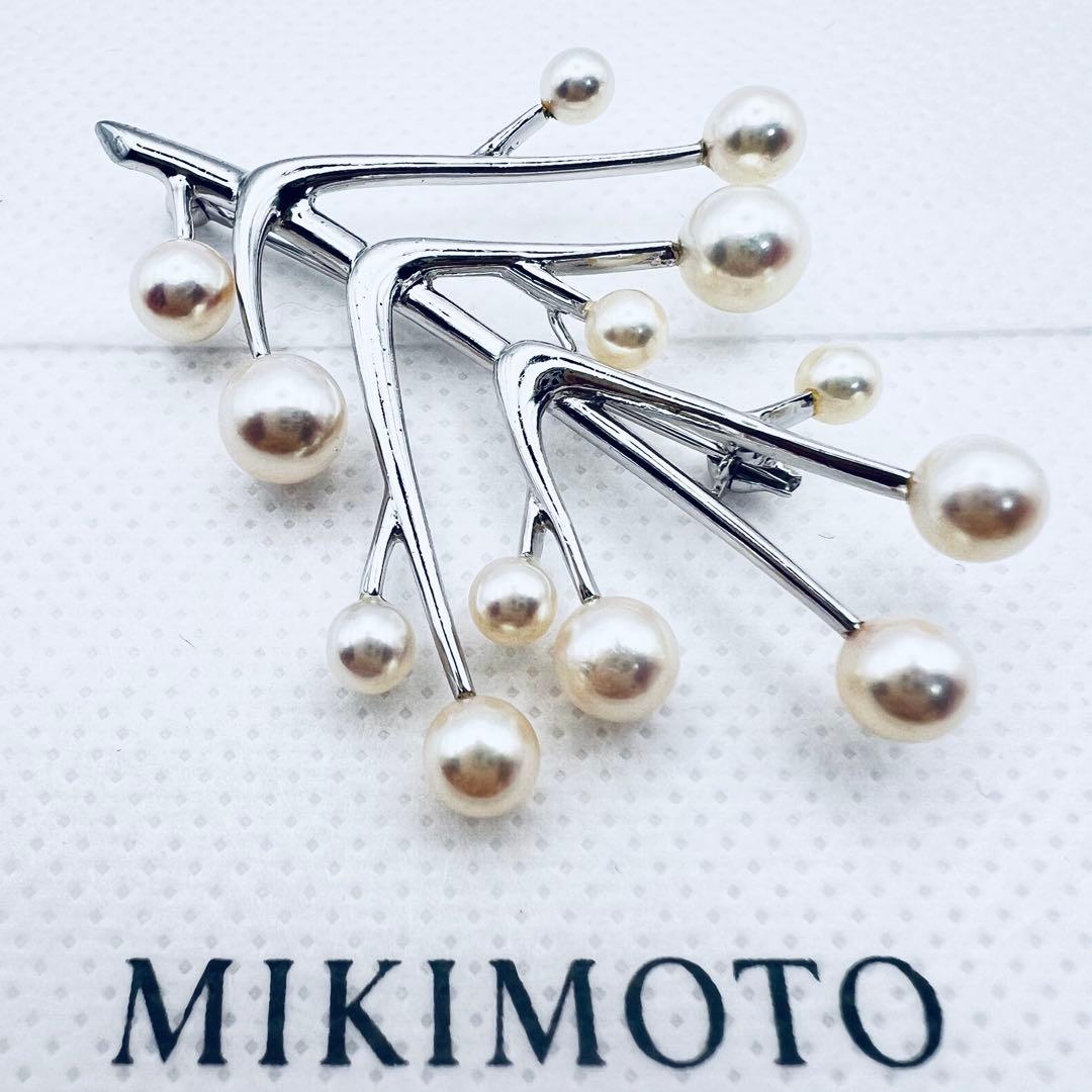 【ミキモトにてクリーニング済】アコヤ　パール　真珠　シルバー　ピンブローチ