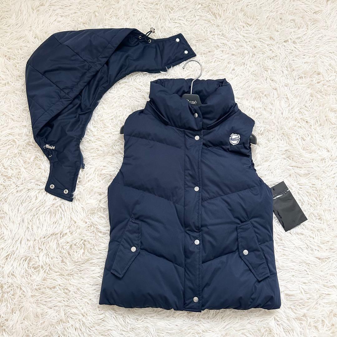 ムータマリン 2way ダウンベスト 裏地ストライプ ネイビー M