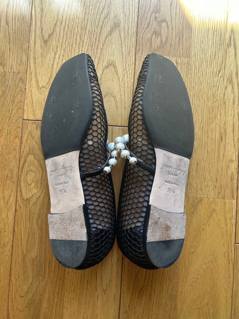 JIMMY CHOO パール付メッシュフラットシューズ