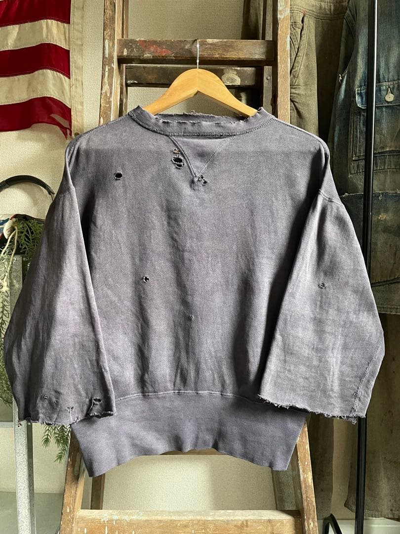 あ*お様 40s 両V ナス紺 スウェット 襤褸