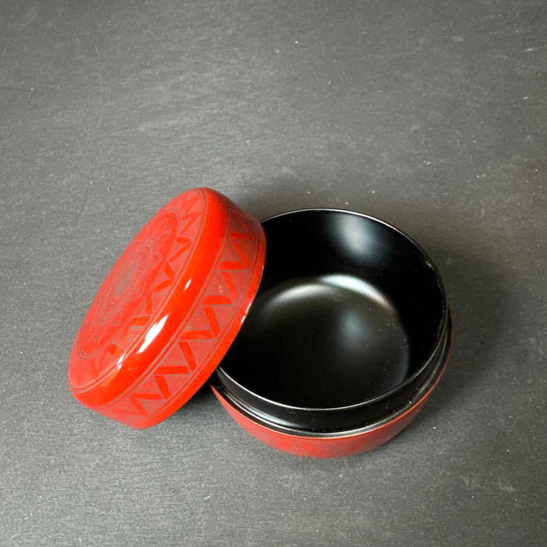 F56 送料無料　棗　キンマ彫沈金　平棗　光峰　木箱　茶道　朱漆塗　工芸品