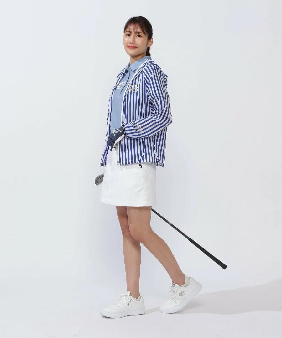 未使用 タグ付き パーリーゲイツ フーディブルゾン ストライプ 2 L ブルー青