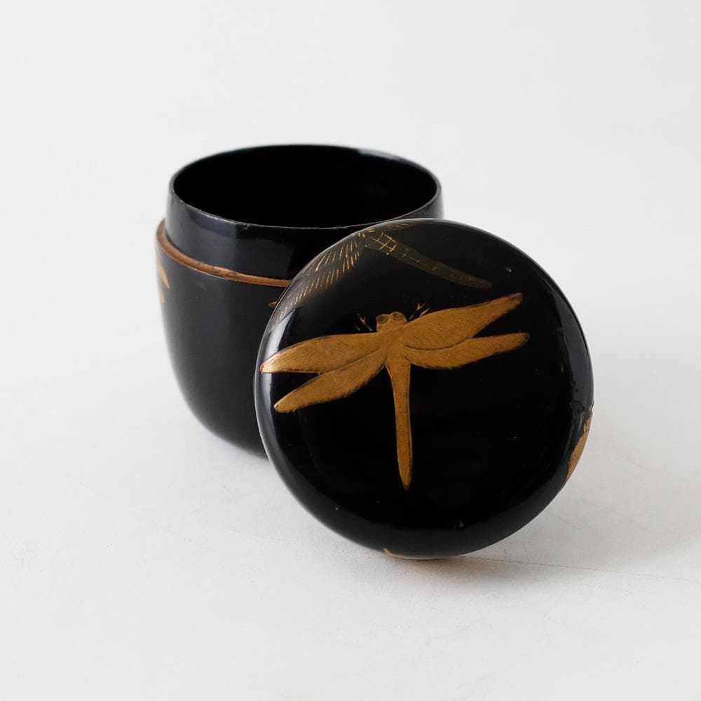 時代 輪島塗 木製 黒塗 棗 蜻蛉 蝶金蒔絵 勝虫 茶道具 漆器 漆芸