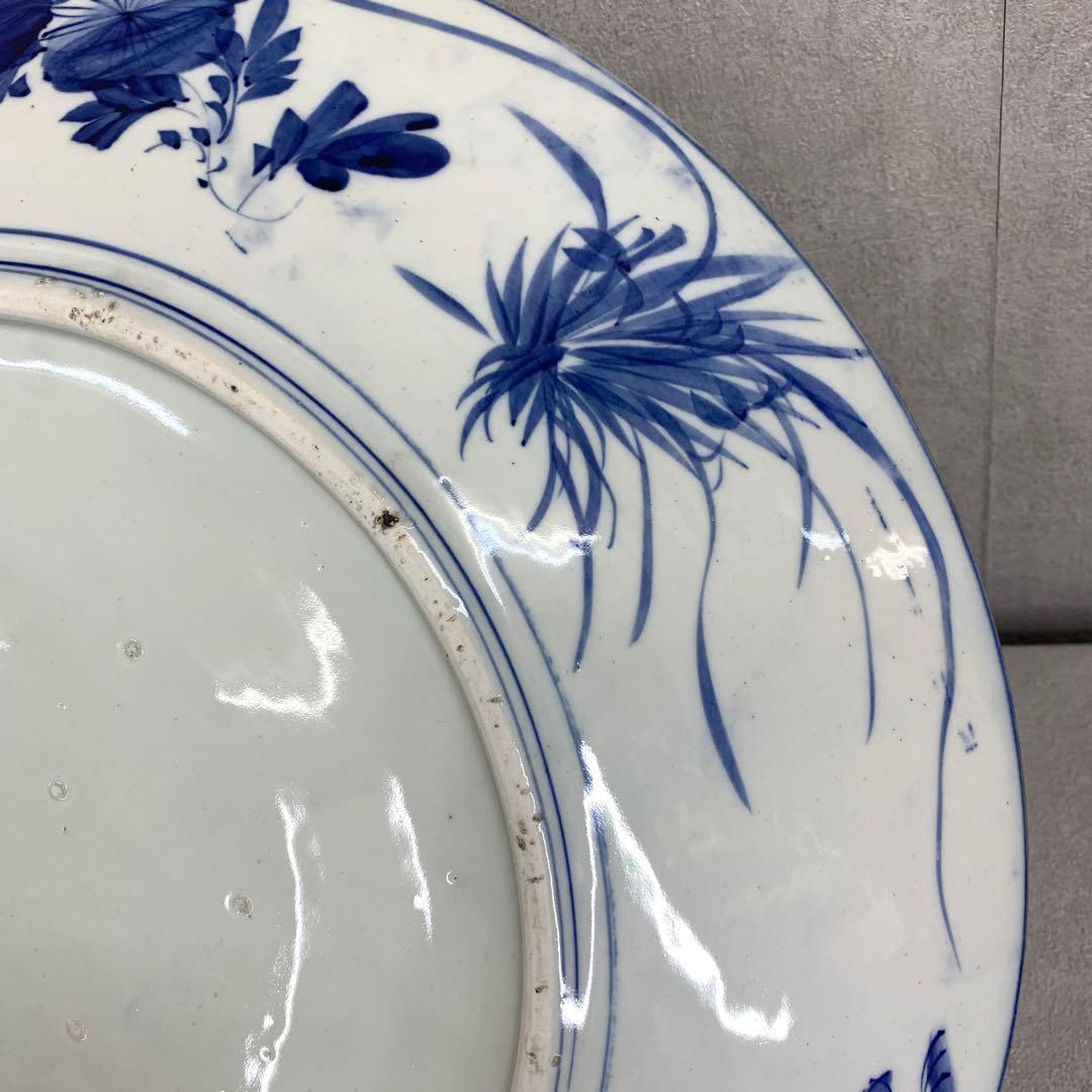 直径53cm ! 大皿 山水図 花 藍色 アンティーク 盛り付け皿 ⑤