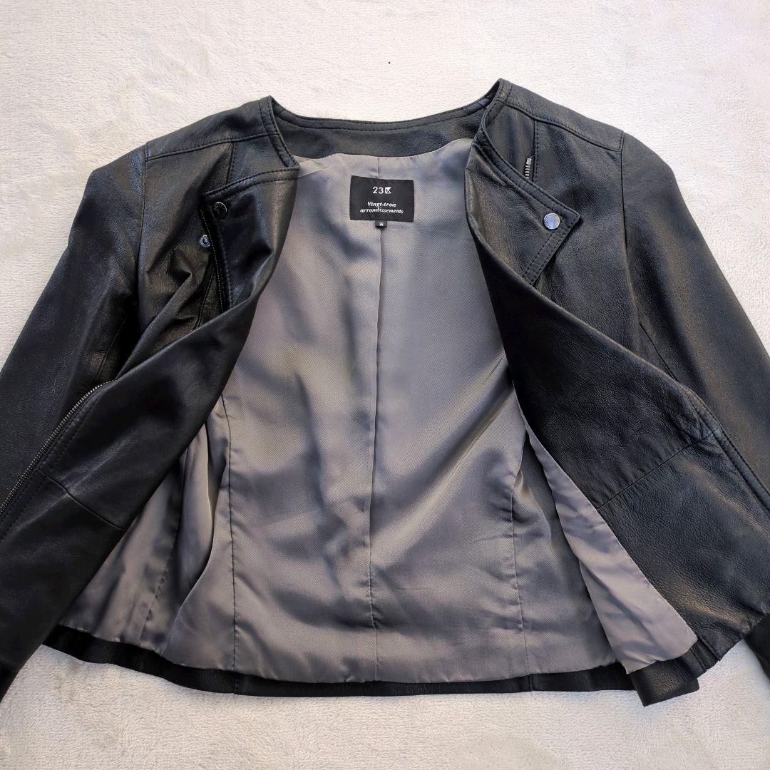 23区 ニジュウサンク　ライダースジャケット　ノーカラー　レザー　ブラック　M