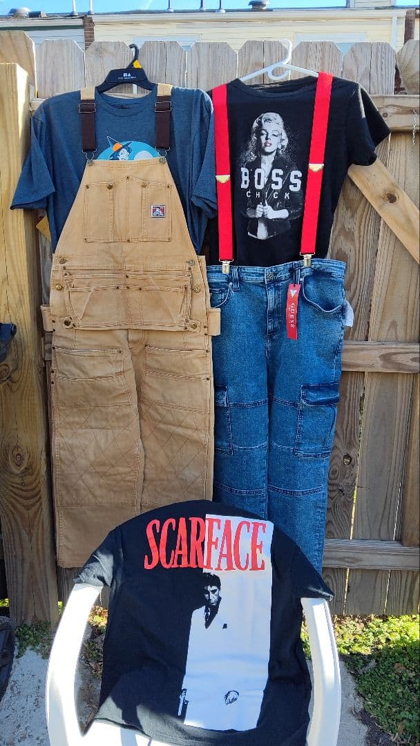 オーバーオール　ダブルニーカンガルーエプロン付き