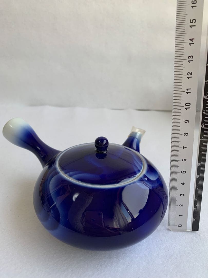 宮内庁御用達 深川製磁 富士型急須茶器「泉」 瑠璃色 湯呑5客セット 有田焼