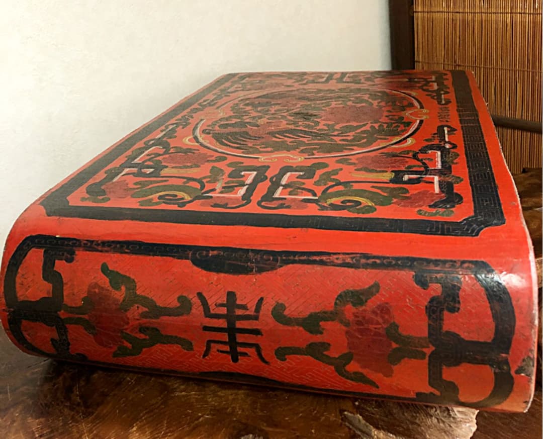 中国美術 重量級 大清乾隆年製 花鳥紋 朱塗 巻き台 香台 花台 盆栽台2.6㎏