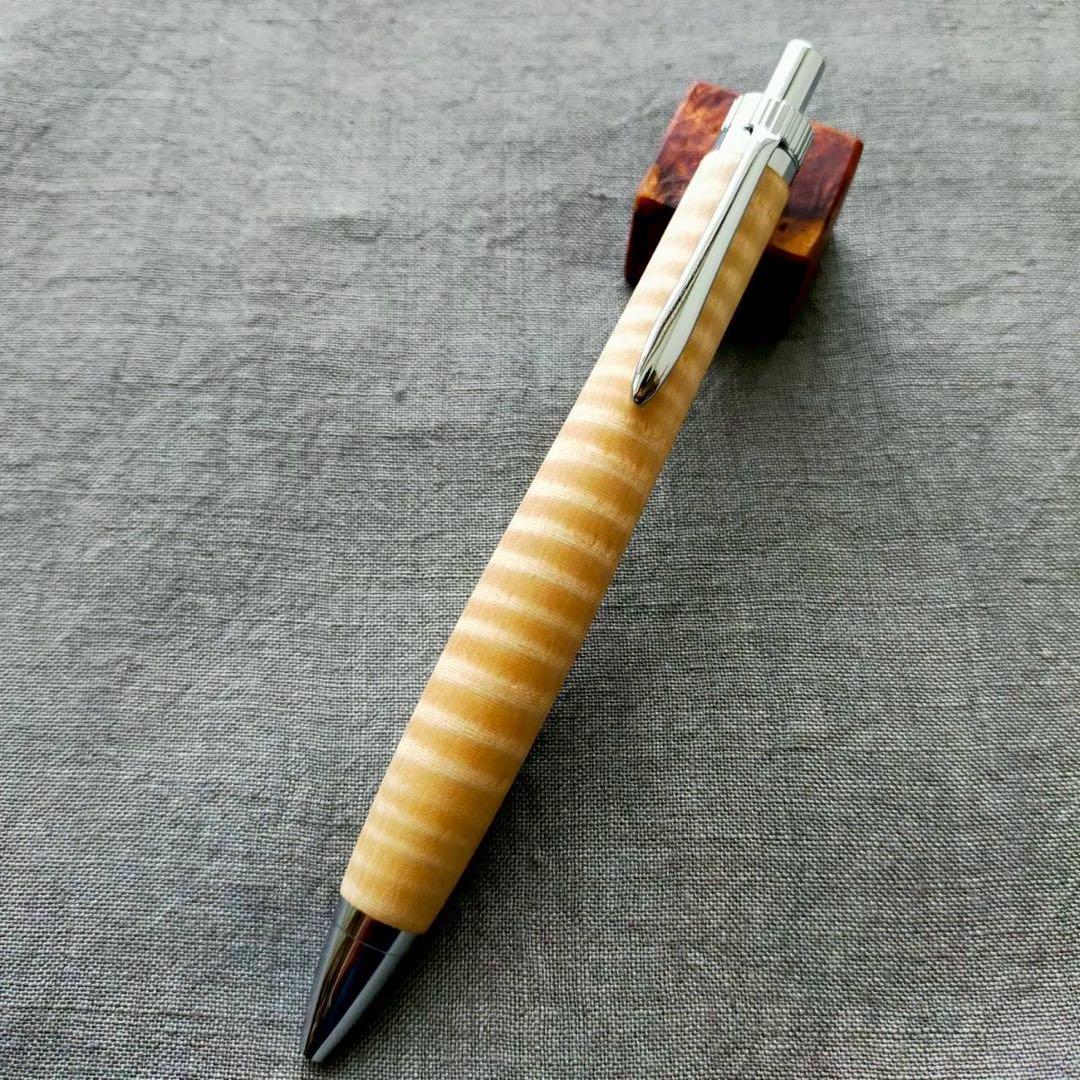 栃　縮杢　ハンドメイド　木軸ボールペン　G2　天然木　シルバー