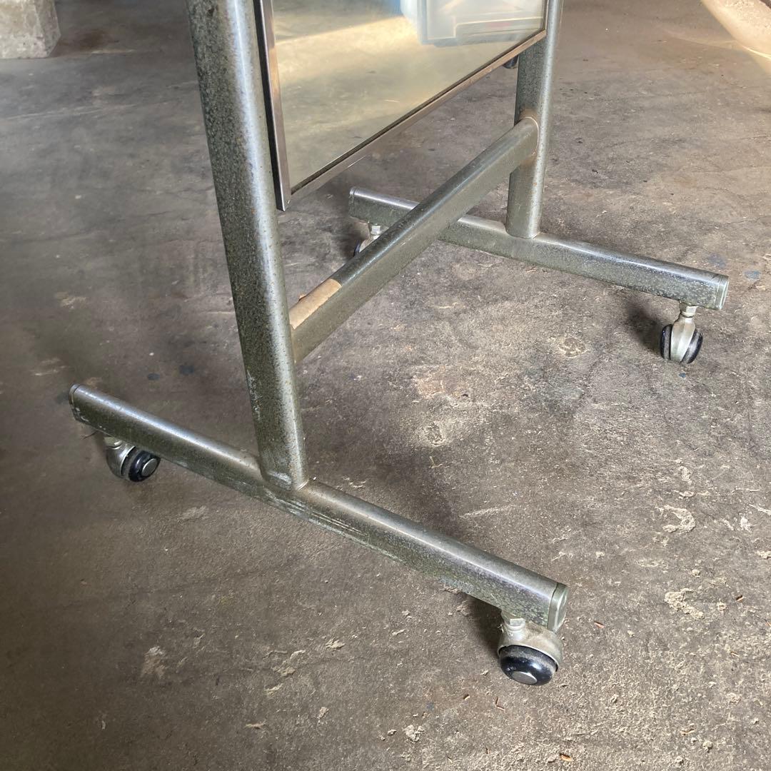 古いミラースタンド キャスター付き アイアンフレーム 姿見 鏡 昭和レトロ