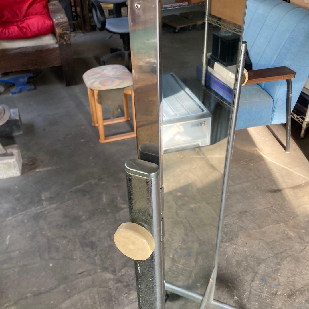 古いミラースタンド キャスター付き アイアンフレーム 姿見 鏡 昭和レトロ