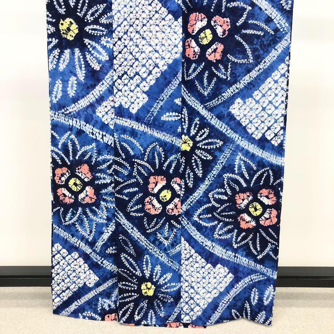 ☆ 夏着物 浴衣 有松鳴海本絞り 可愛い花柄模様 藍色 トール K-3580