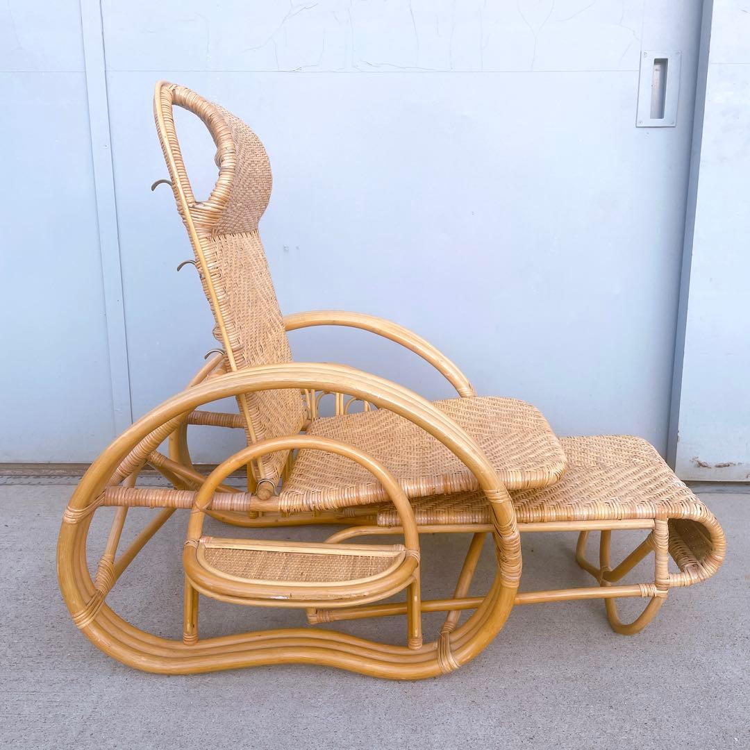 【送料無料】 ラタン リクライニングチェア テーブル マガジンラック オットマン