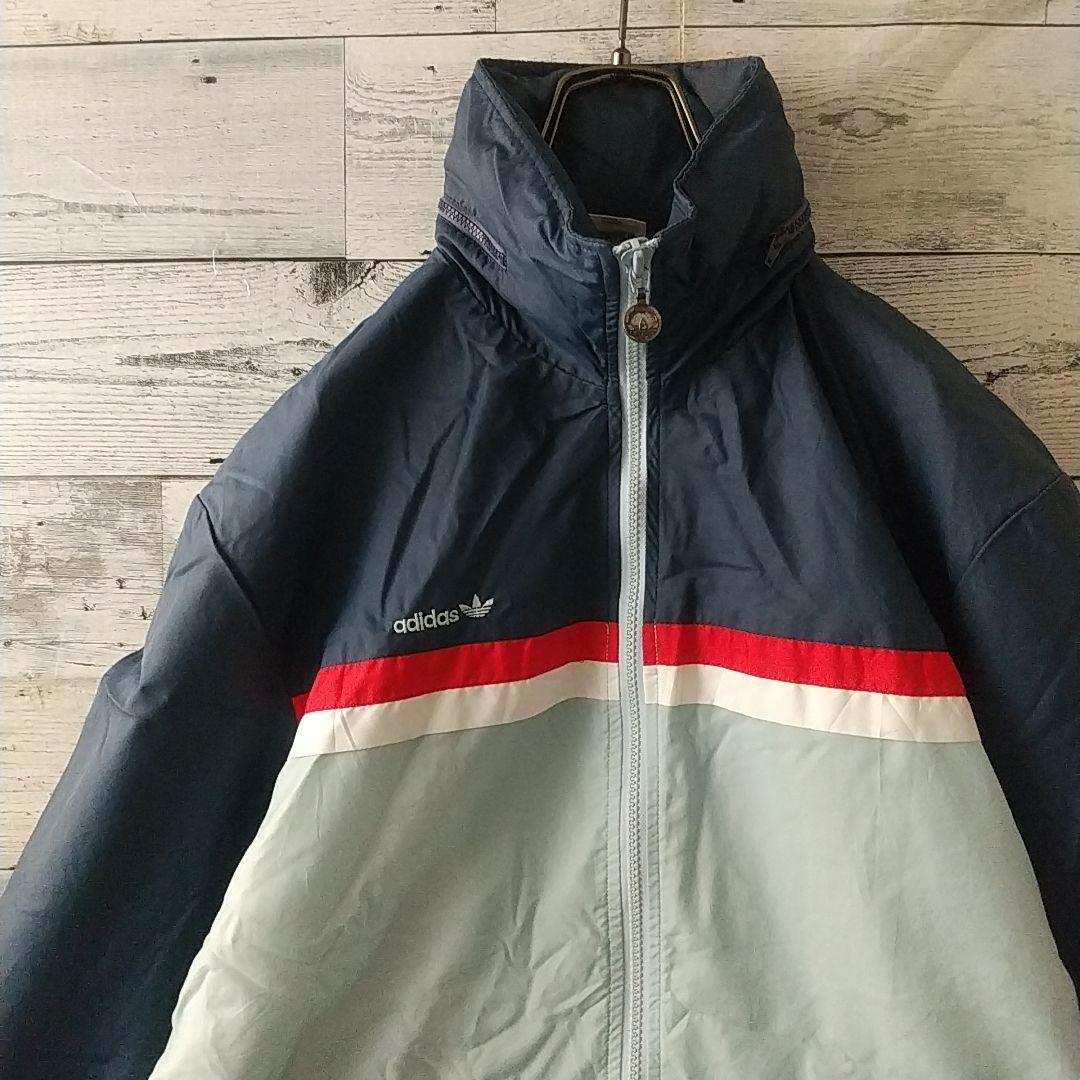希少☆西ドイツ アディダス 刺繍ロゴ フード収納 ナイロンジャケット L相当