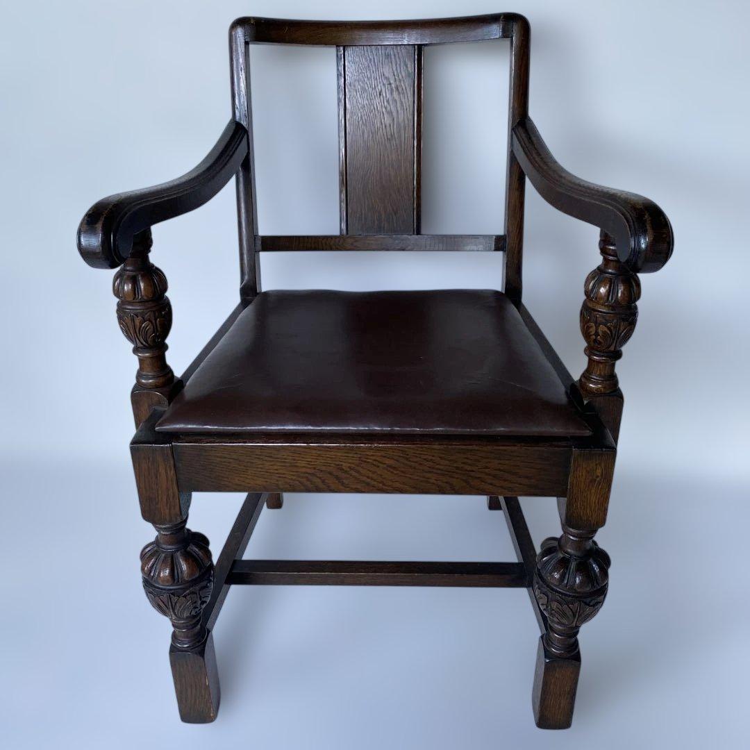 英国 アンティーク オーク アームチェア 椅子 チェア