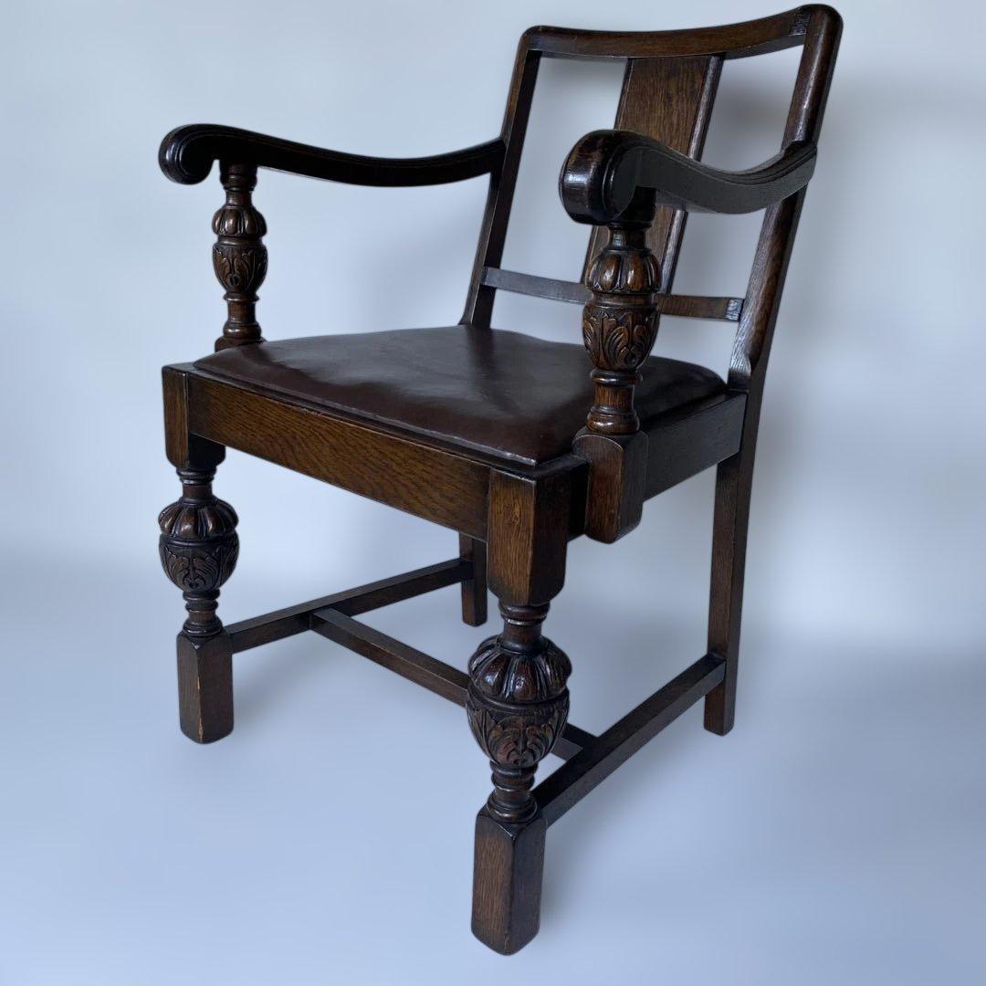 英国 アンティーク オーク アームチェア 椅子 チェア