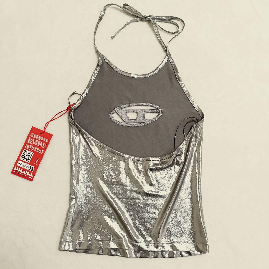 新品タグ付き DIESEL キャミソール シルバー メタル ホルターネック XS