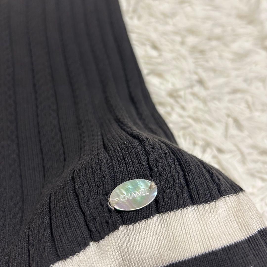 CHANEL シェルロゴプレート リボン 襟付き リブニットキャミソール シルク