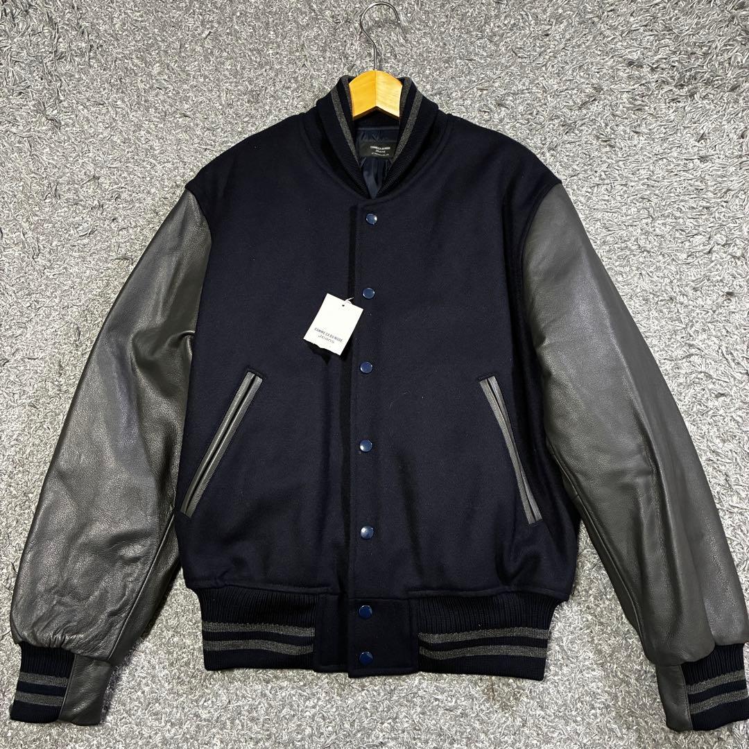 【未使用】COMME ÇA DU MODE Jeans 袖革スタジャン 紺×黒
