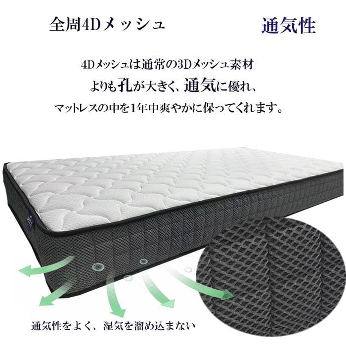 マットレス シングル 21cm 通気 耐久 腰痛 コイルマットレス 体圧 竹炭