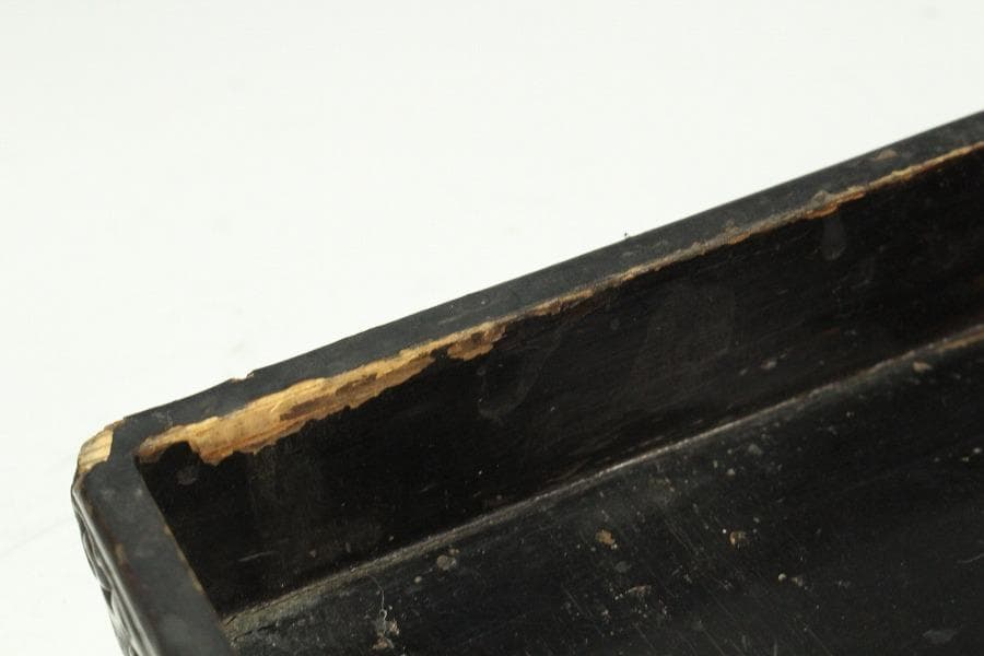 中国美術 彷 堆黒 具利縁 人物鳳鶴紋 蓋物(K-YC375)