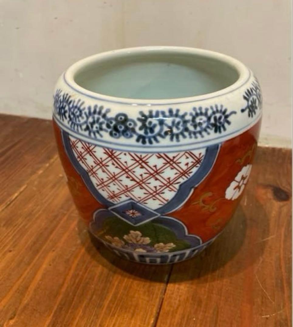 美品　伊万里　色絵　草花丸文　冨貴長春　鉢　火鉢　絵柄が華やかな