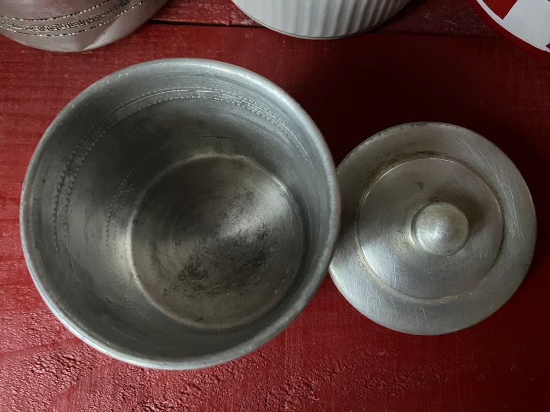 1930年代アルミキャニスター6缶セット　真鍮ラベル　フランスビンテージ