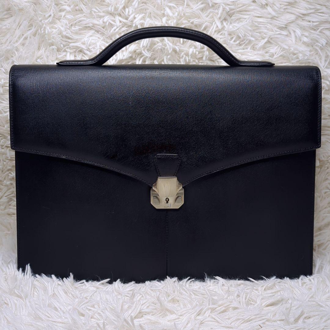 美品✨ダンヒル サイドカー ダレスバッグ レザー 黒 A4収納可 ロゴプレート