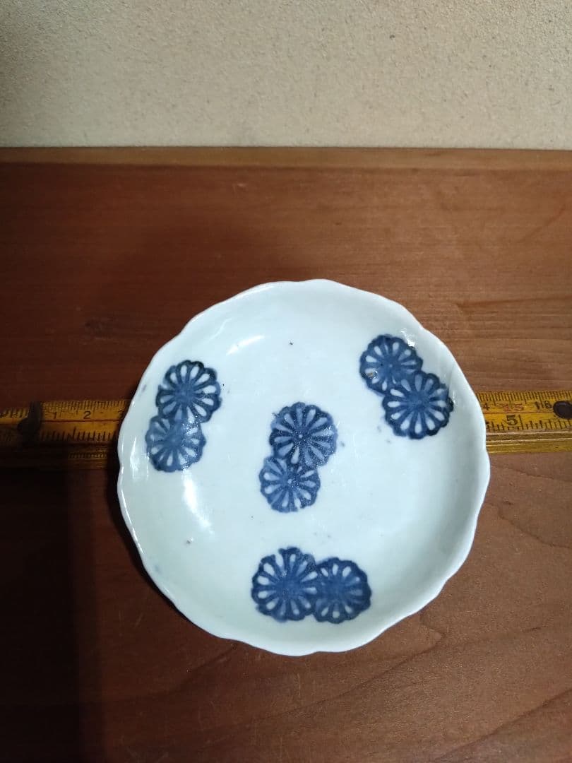 古伊万里 蒟蒻印判 花紋 輪花平盃 小皿