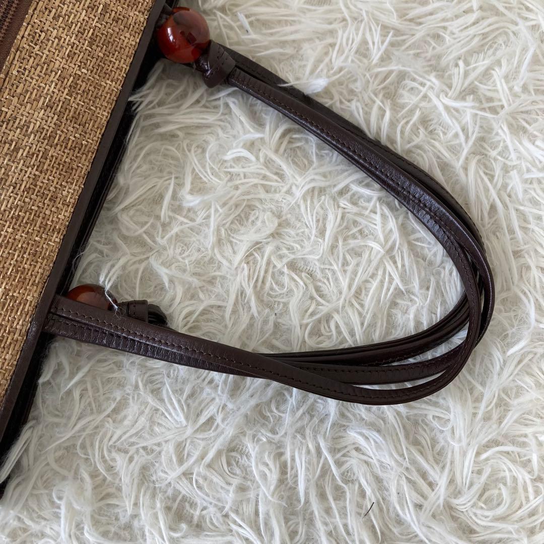 キタムラ✨かごバッグ　レザー　トートバッグ　夏　編み込み　保存袋　自立　異素材