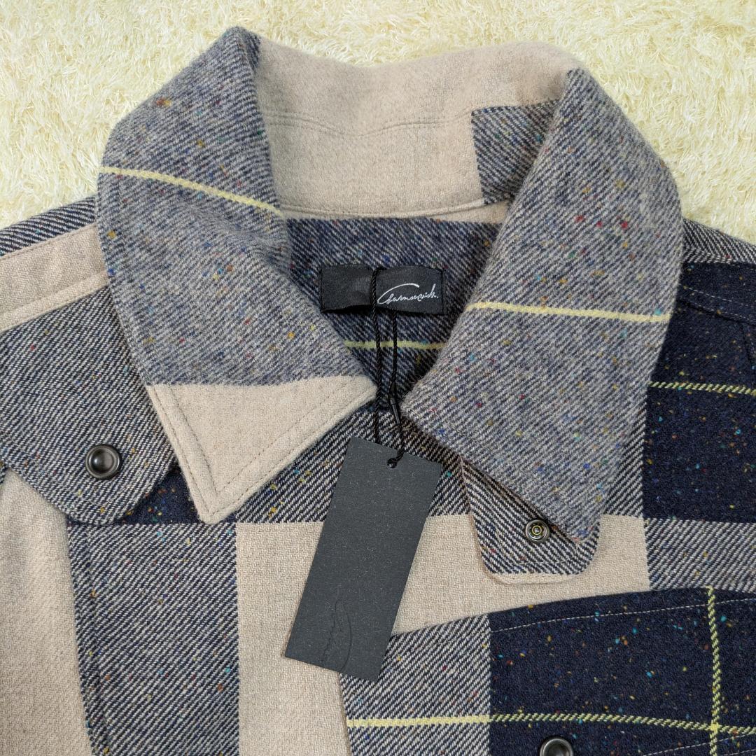 タグ付き MOTORCYCLE ウール チェック ライダース コート S